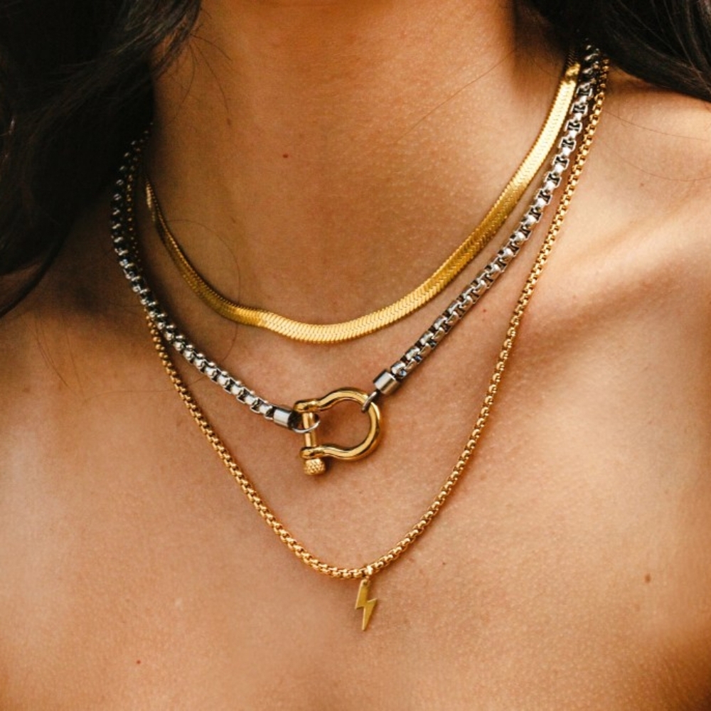 Mixed Metals Layered Necklace Set - Picture 2 of 4
